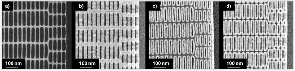 4 steps in making fine nanostructure - each one making the lines thinner and thinner